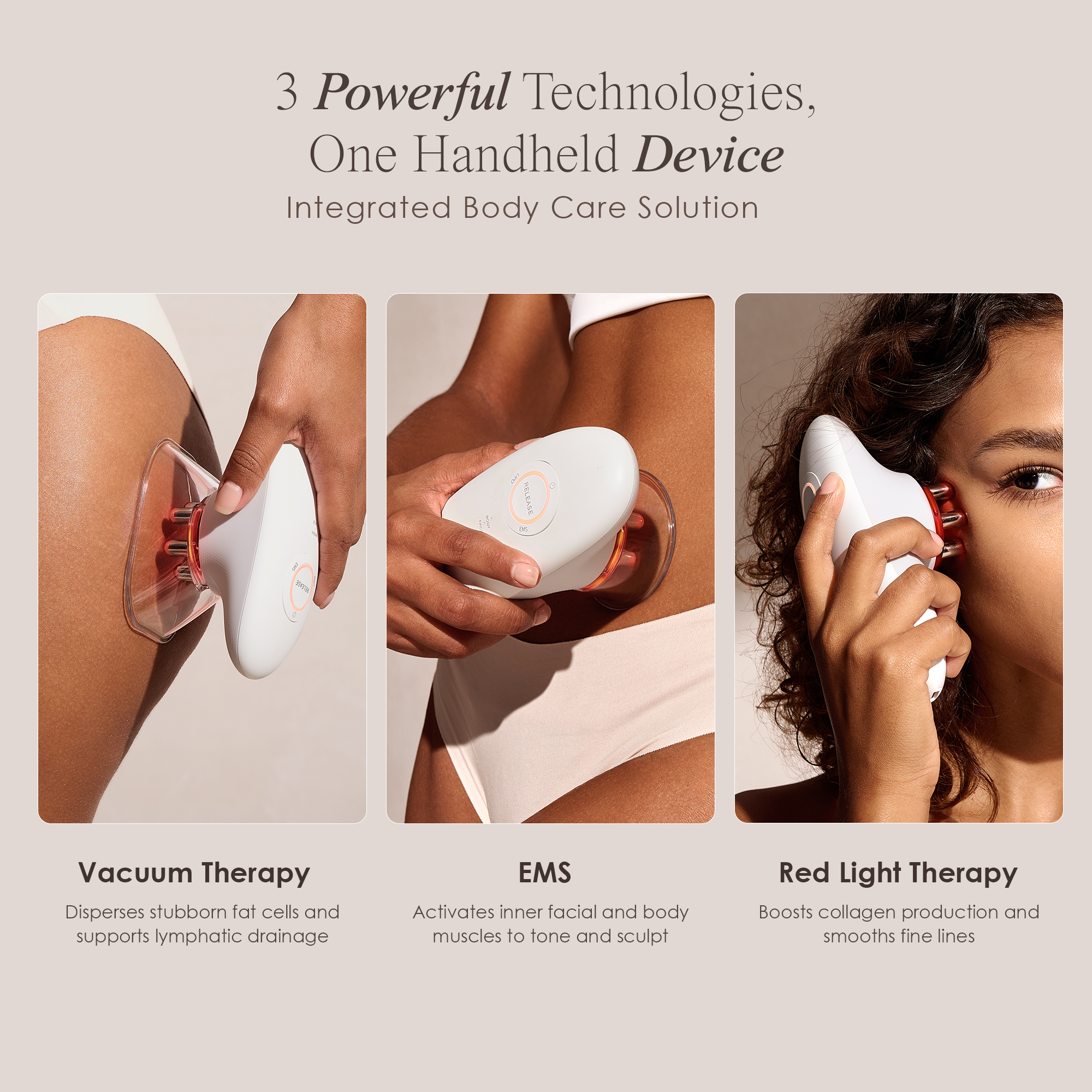 Woman treating with SERA vacuum therapy contour device.