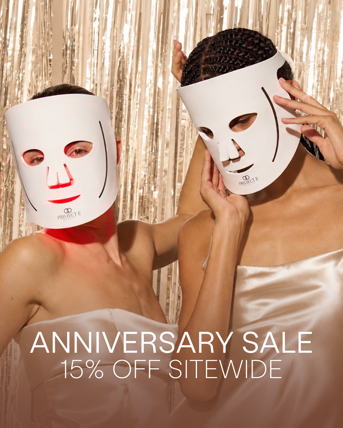 Women in LED light therapy mask, anti-aging skincare routine